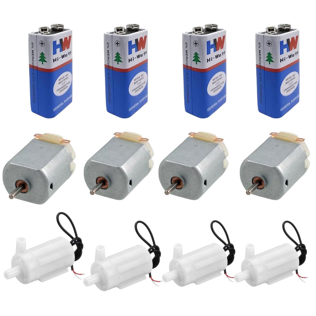 DC Motor Kit with 9V Batteries, Mini Water Pumps 4 Sets Each project kit