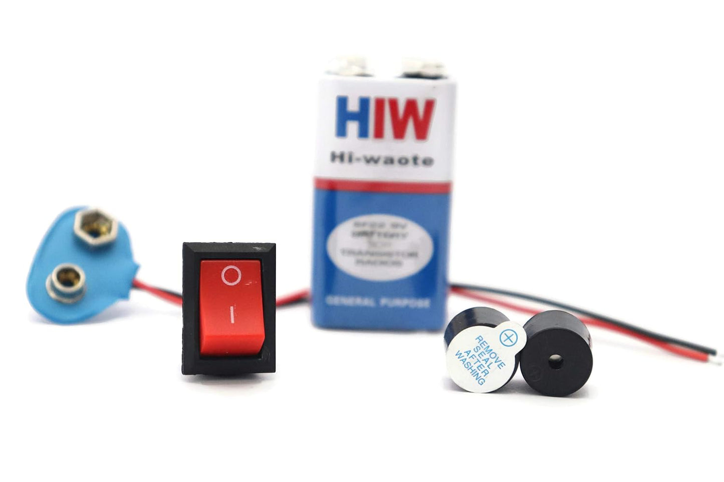 5v buzzer,battery,battery cap,switch