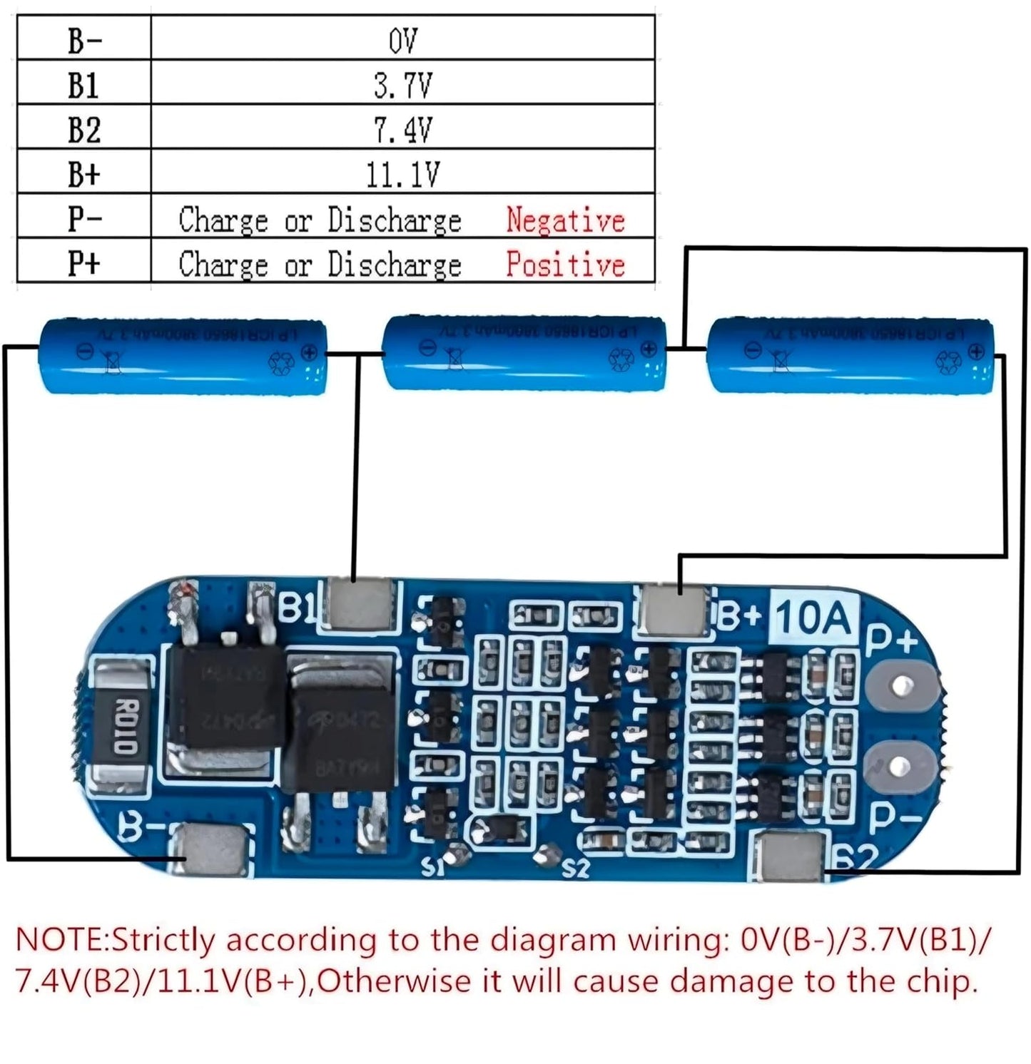 10A BMS Protection Board Overcharge, Overdischarge, Overcurrent & Short Circuit Protection"