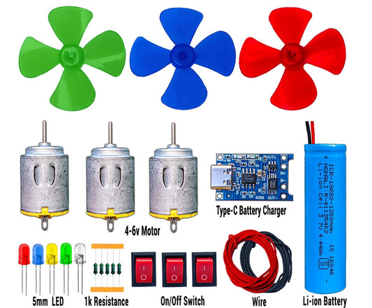 Long Term Useable 3.7 Li-Battery & DC Motor Science Project Kit(23 items) Motor Control Electronic Hobby Kit
